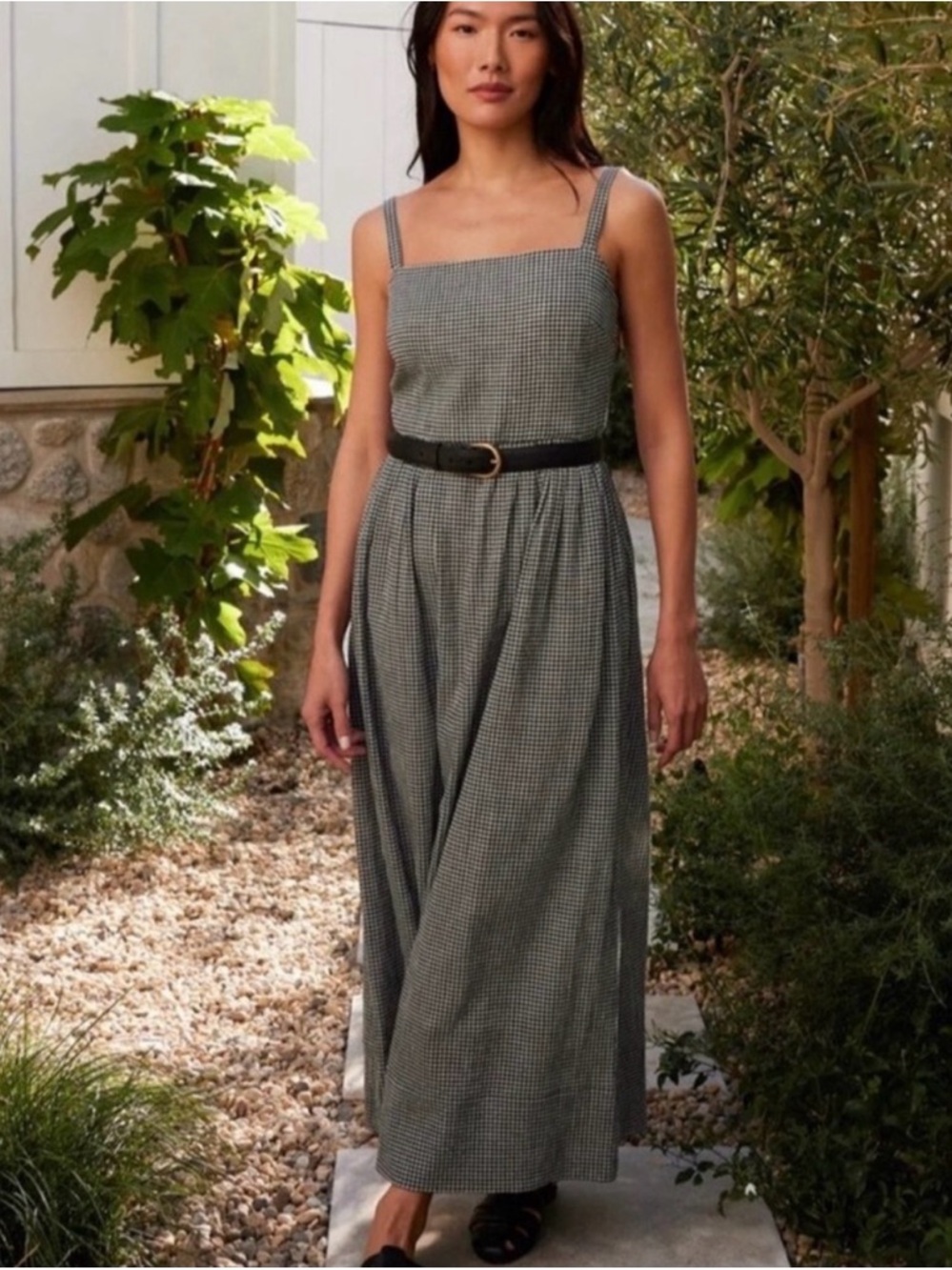 Jenni Kayne Black and White Gingham Strap Garden Maxi Dress